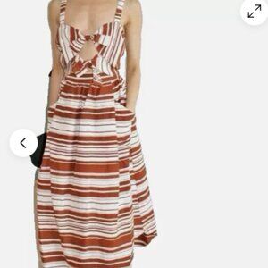 WHIT Style Sage Dress Open Tie Front Printed Serepe Stripes On Silk/ Linen Sz 2